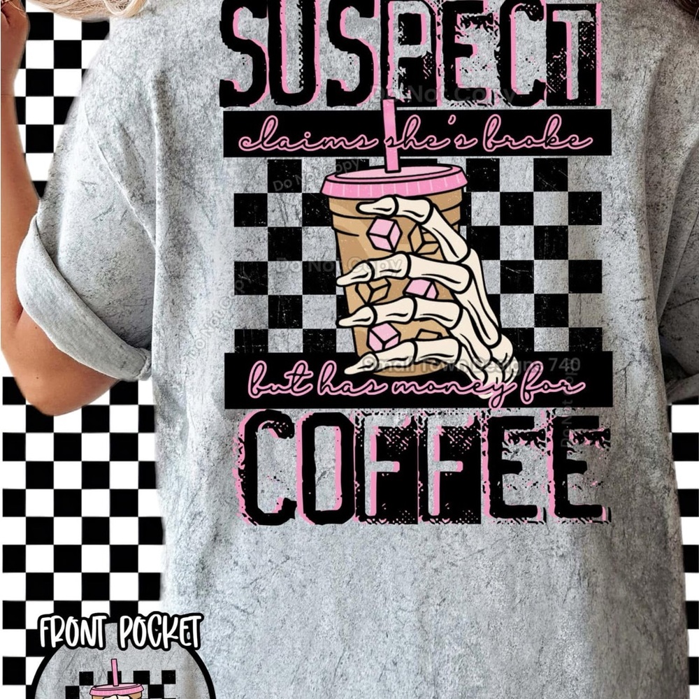 Gray Graphic Tee with Coffee Design